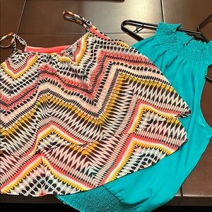 New York & Company Multicolor Patterned top and teal top bundle